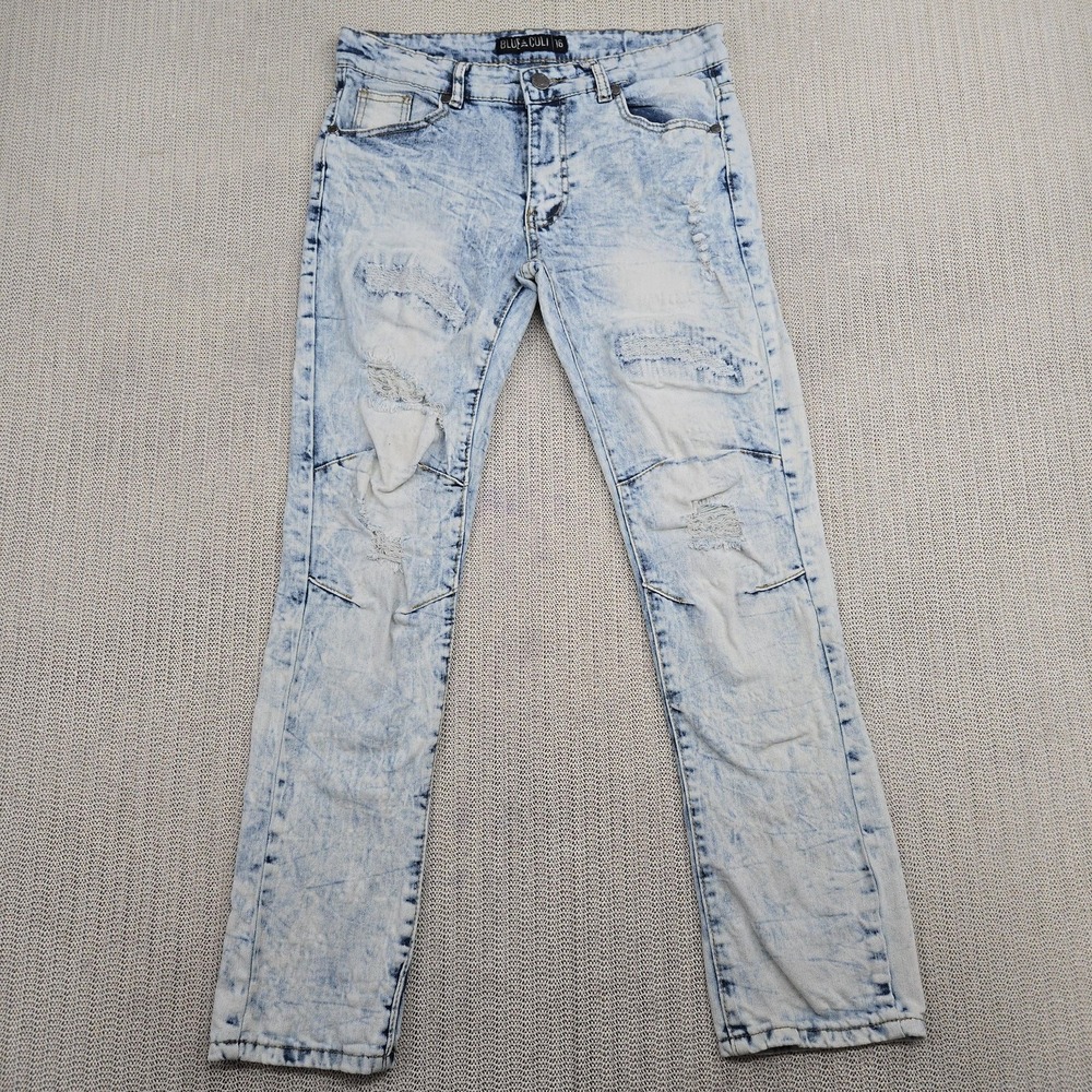 Blue Cult Jeans Boys 16 Light Blue Acid Wash Distressed Ripped Skinny Stretch - Picture 2 of 10